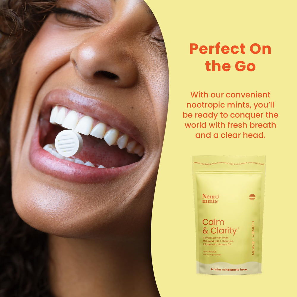 Ingredients highlight vitamin D3 for mood support in Neuro Calm & Clarity Mints.