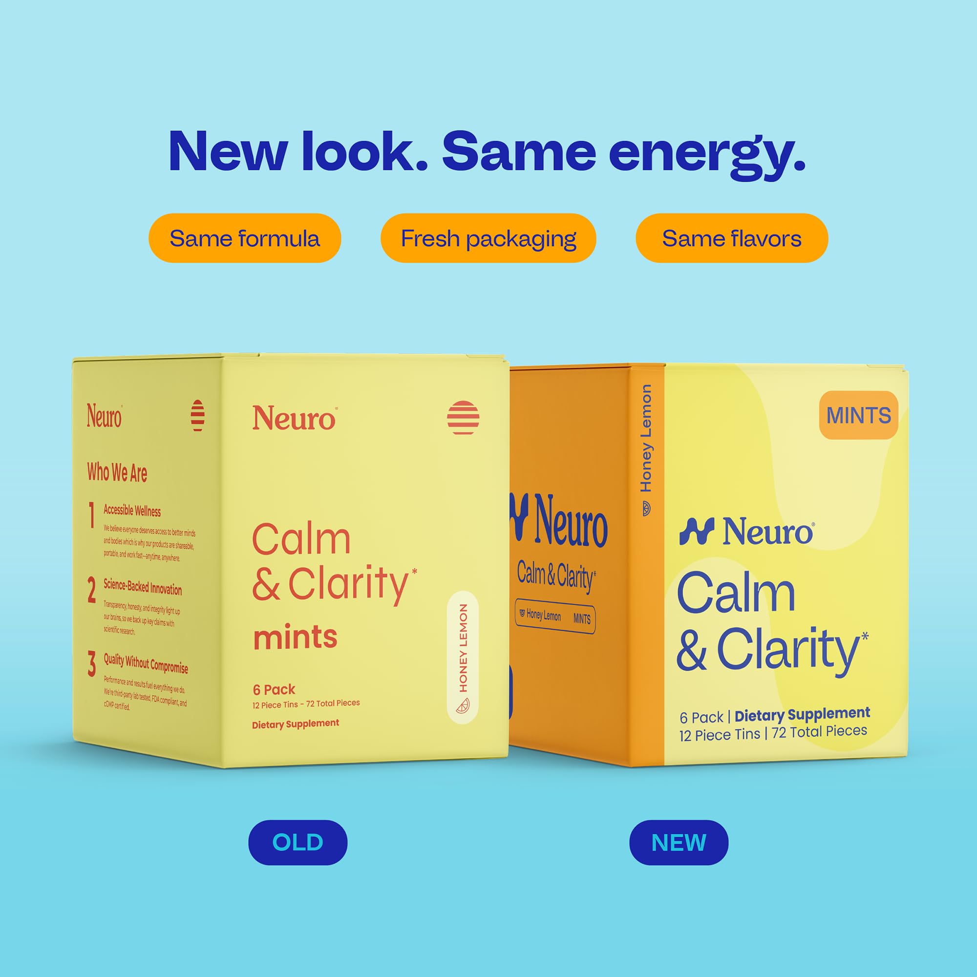 Neuro Calm & Clarity mints label close-up highlighting Vitamin D3 and clean ingredients