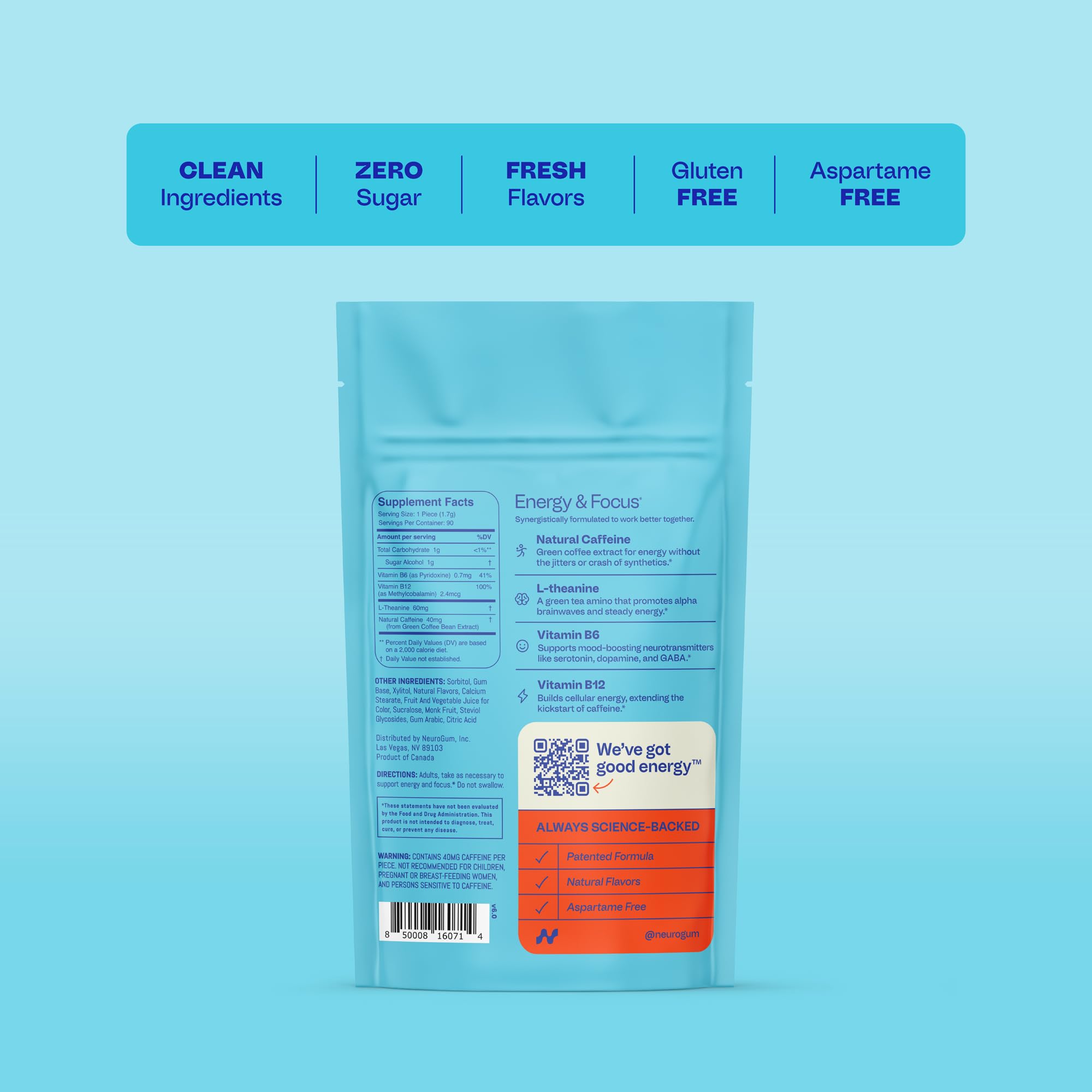Neuro Energy & Focus Gum in morning routine setup suggests quick pick-me-up.