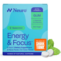 Neuro Energy and Focus Gum packaging in spearmint for a quick energy lift