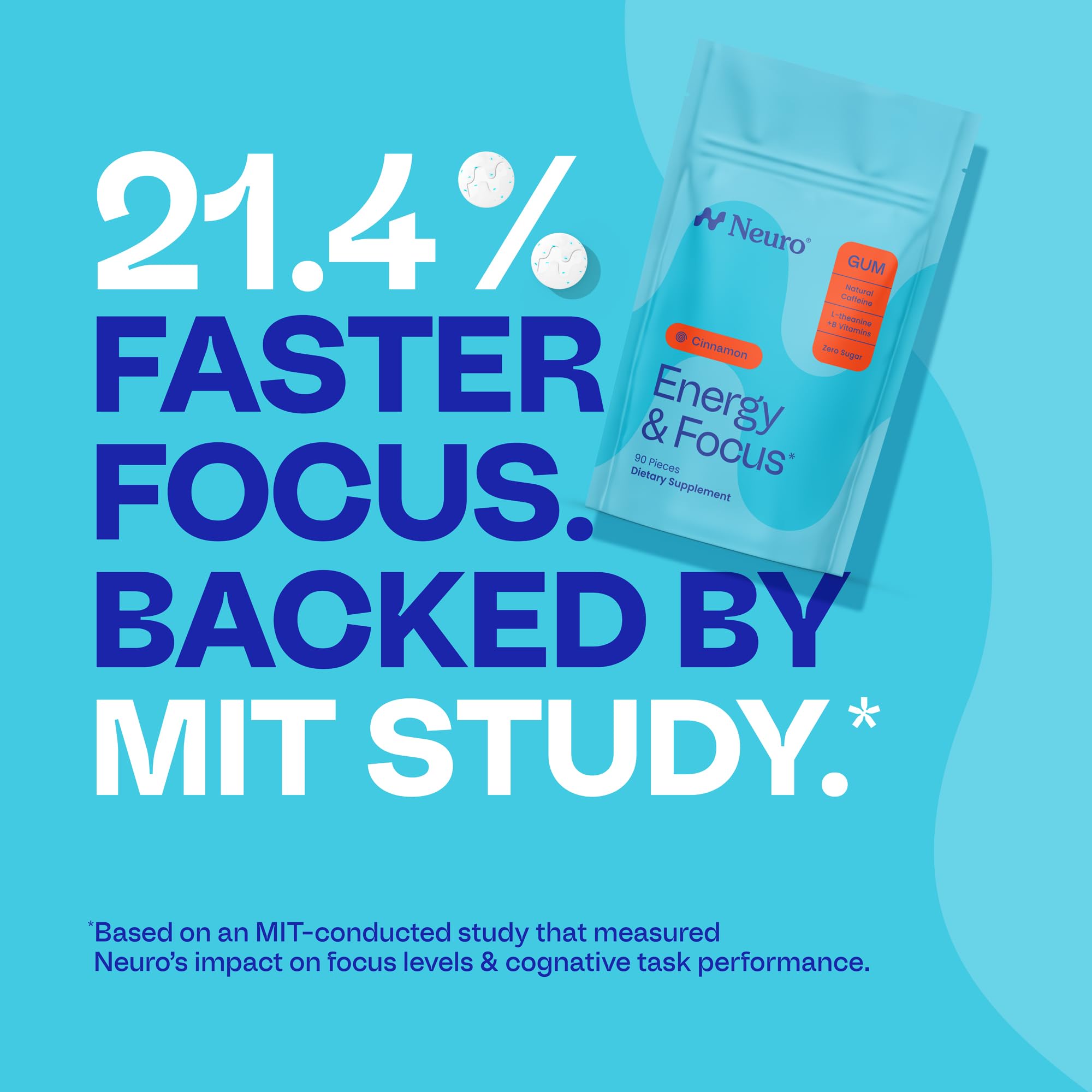 Neuro Energy & Focus Gum vegan sugarfree label emphasizes clean ingredients.