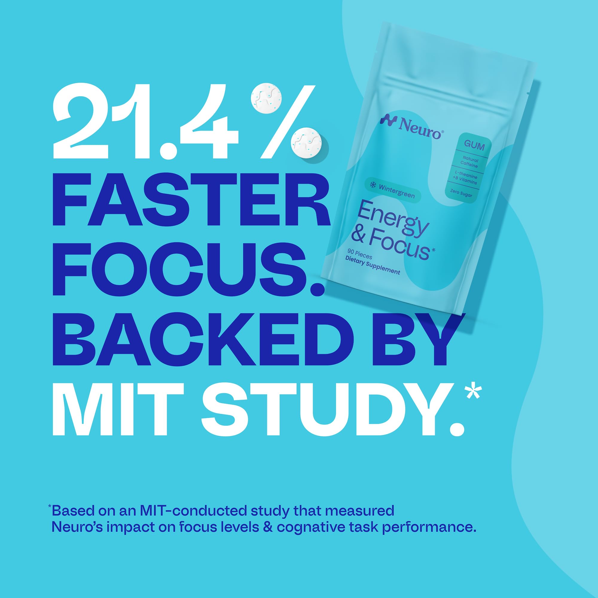Neuro Energy & Focus Gum Wintergreen pre-workout moment delivers sustained energy.