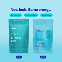 Neuro Energy & Focus Gum Wintergreen pack back highlights ingredients and sugar-free benefits.