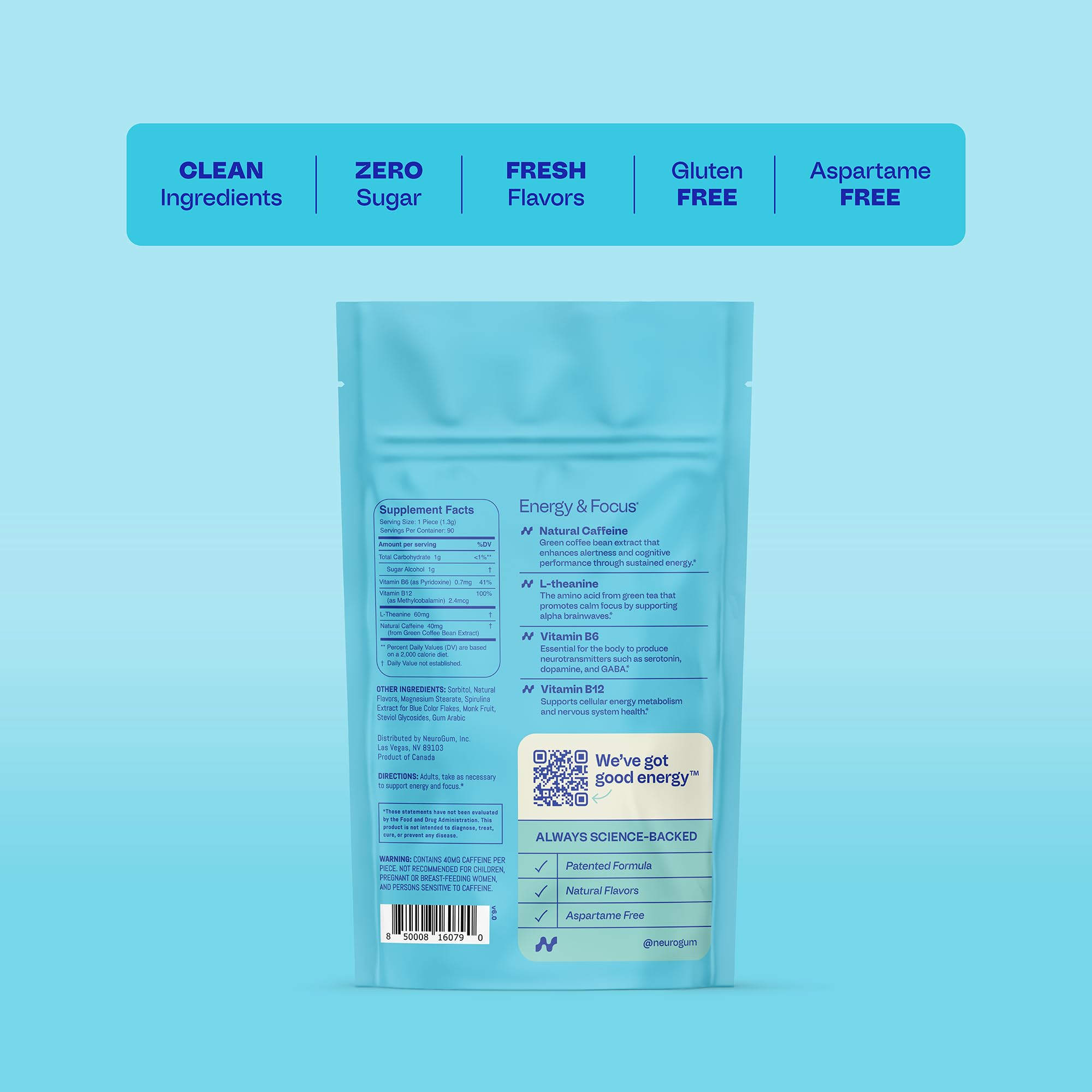 Neuro Energy & Focus Mints label closeup highlighting ingredients.