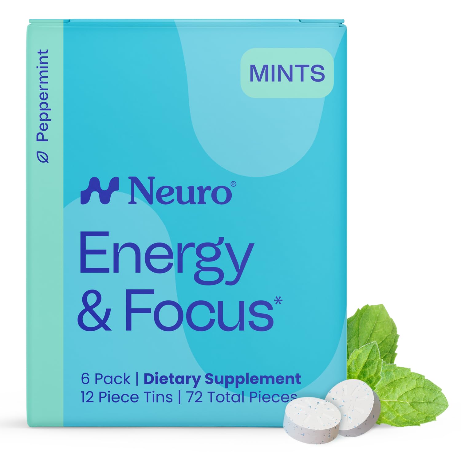 Neuro Energy & Focus Mints pack shot showing a sugar-free focus on the go