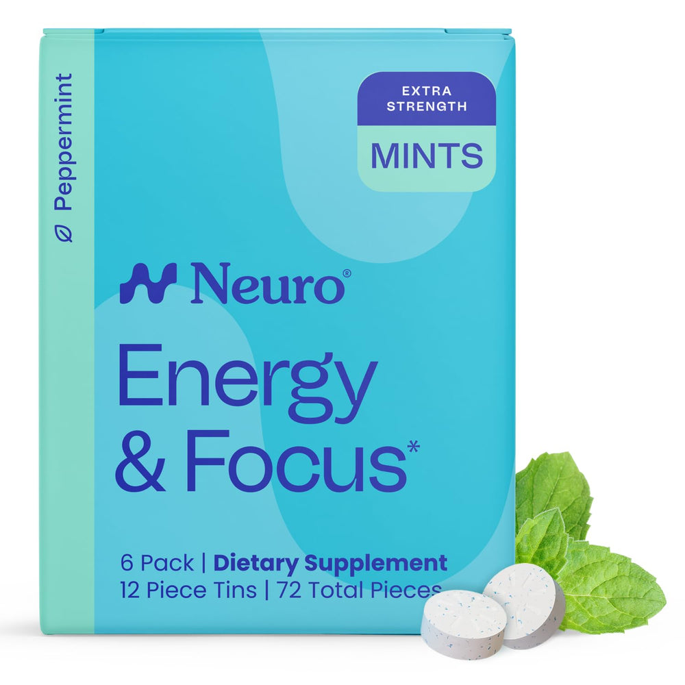 Neuro Energy & Focus Mints packaging close-up for branding and recognition