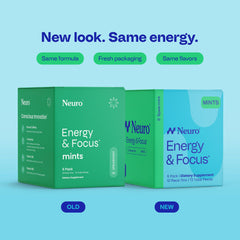 Neuro Energy Focus Mints packaging highlights clean caffeine and B vitamins.