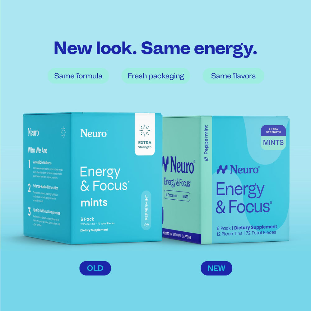 Neuro Energy & Focus Mints peppermint tablet close-up for quick intake