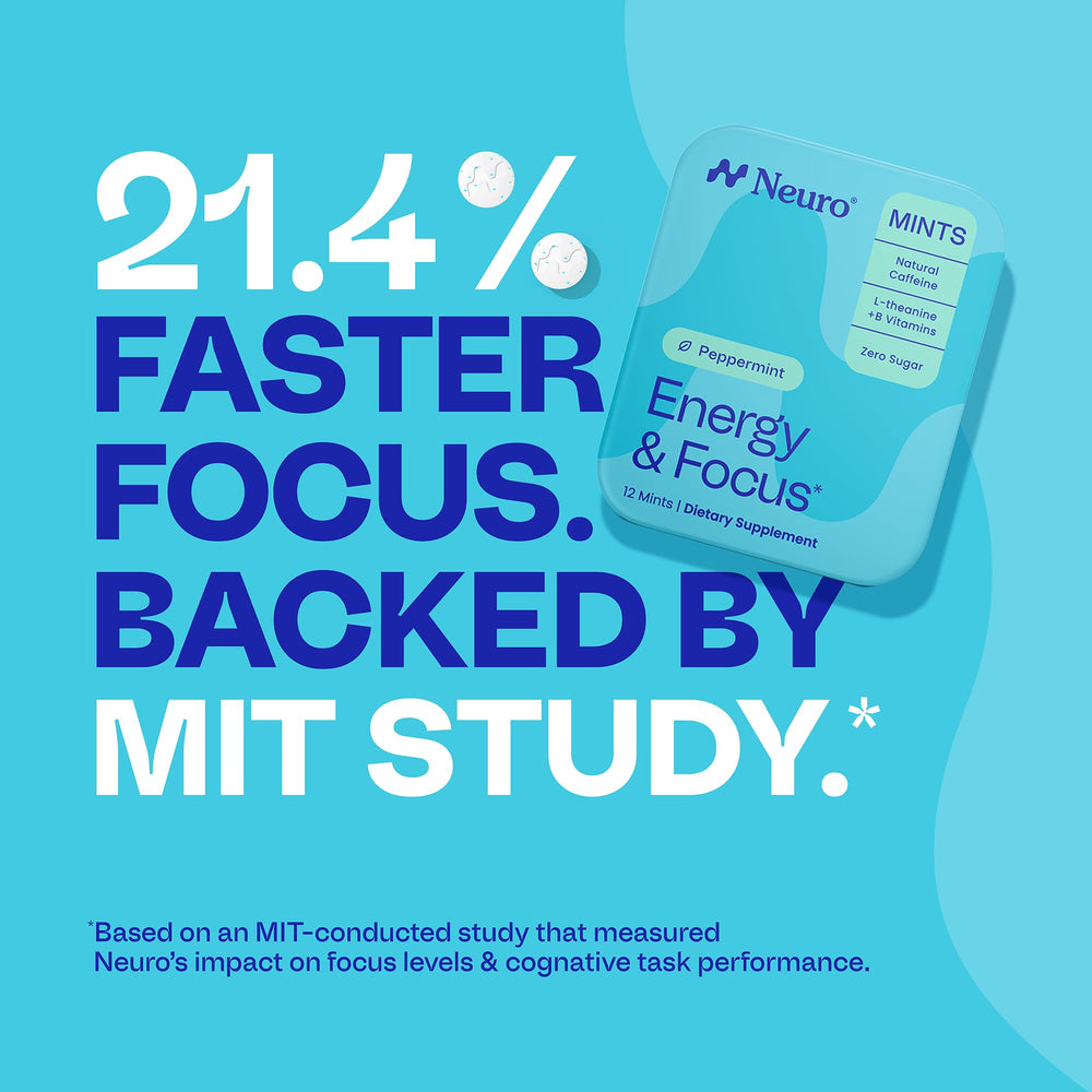 Neuro Energy & Focus Mints vegan label visible for plant-based credibility