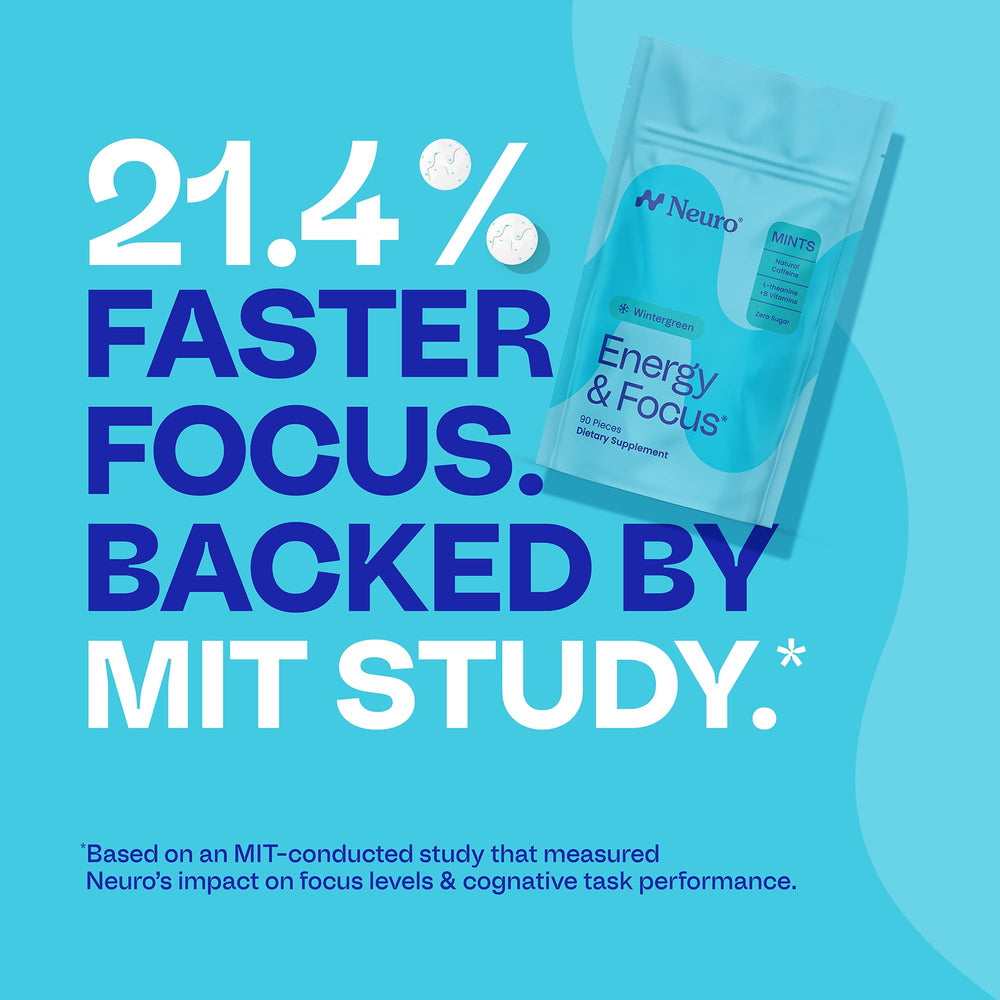 Vegan symbol on Neuro Energy & Focus Mints packaging for plant-based energy