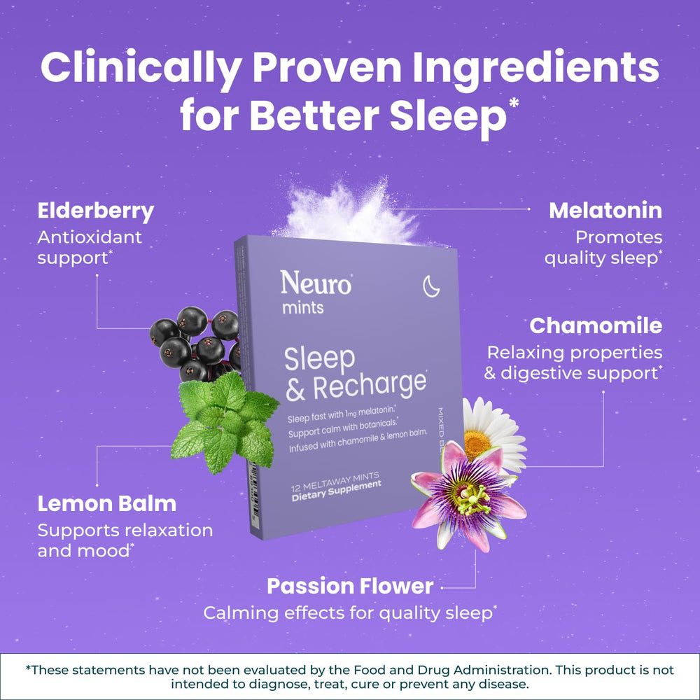 Neuro melatonin 1mg mint label showing ingredients