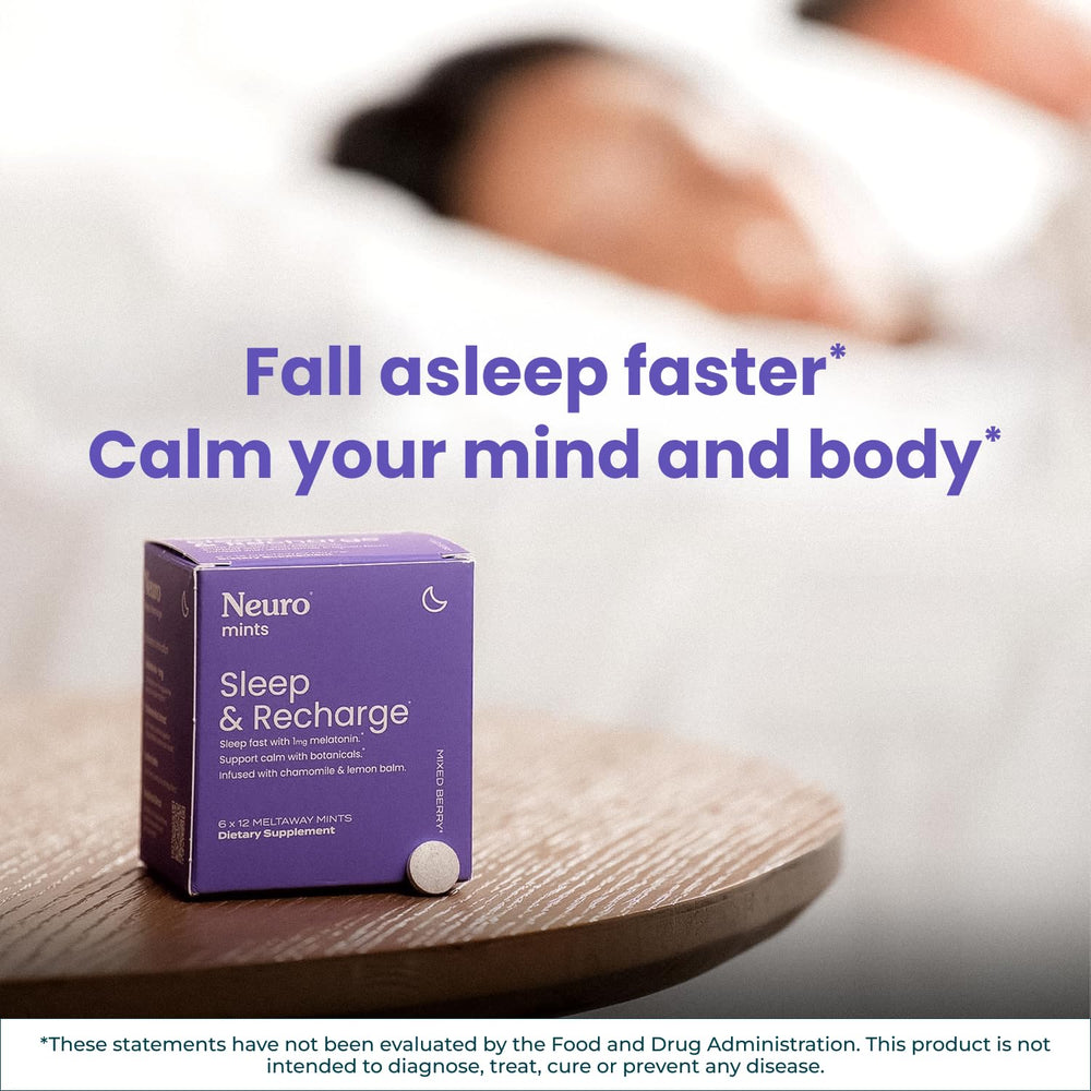 Neuro meltaway mints in a calm bedtime routine setup