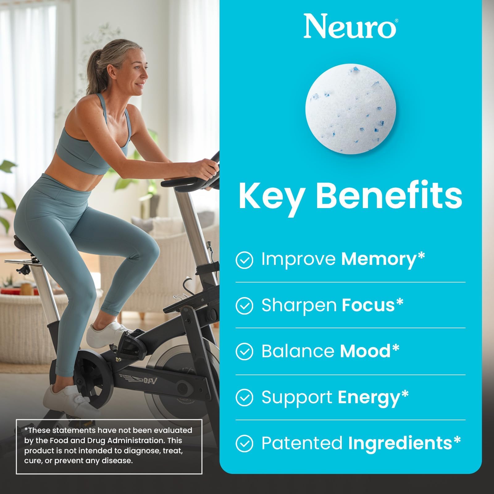 Ingredients label on Neuro Memory & Focus Gum showing Cereboost Ginseng and L-Theanine