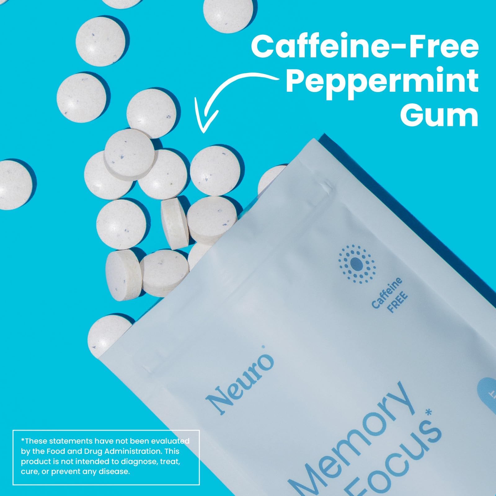 Mint aroma of Neuro Memory & Focus Gum suggesting a refreshing, sugar-free experience