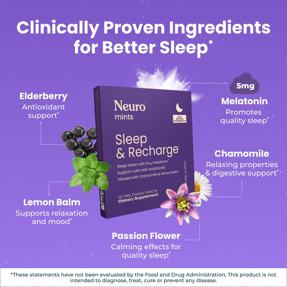 Neuro Sleep Meltaway Mints dissolve quickly, no water needed for night-time use.