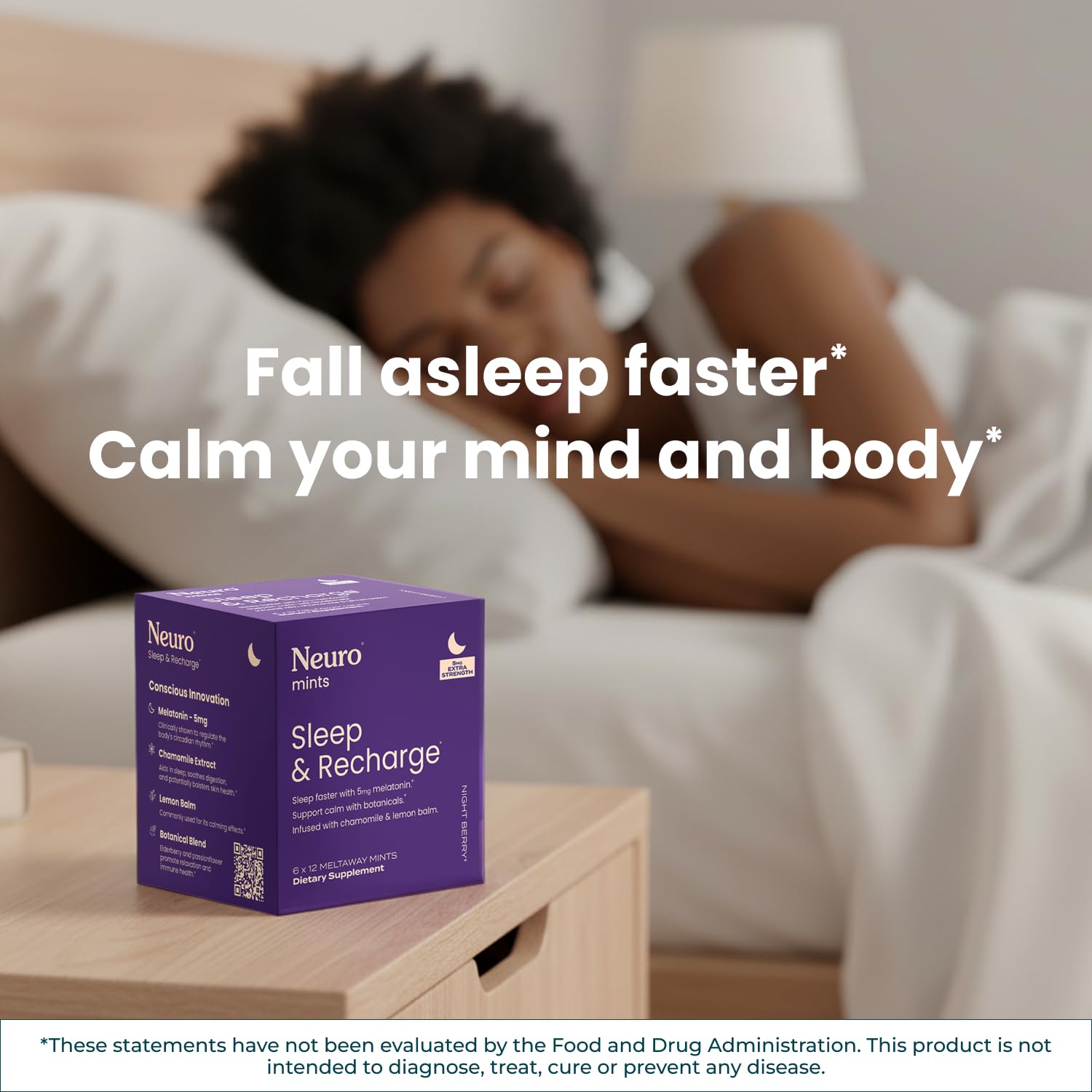 Neuro Sleep Meltaway Mints nighttime routine scene beside a glass of water.