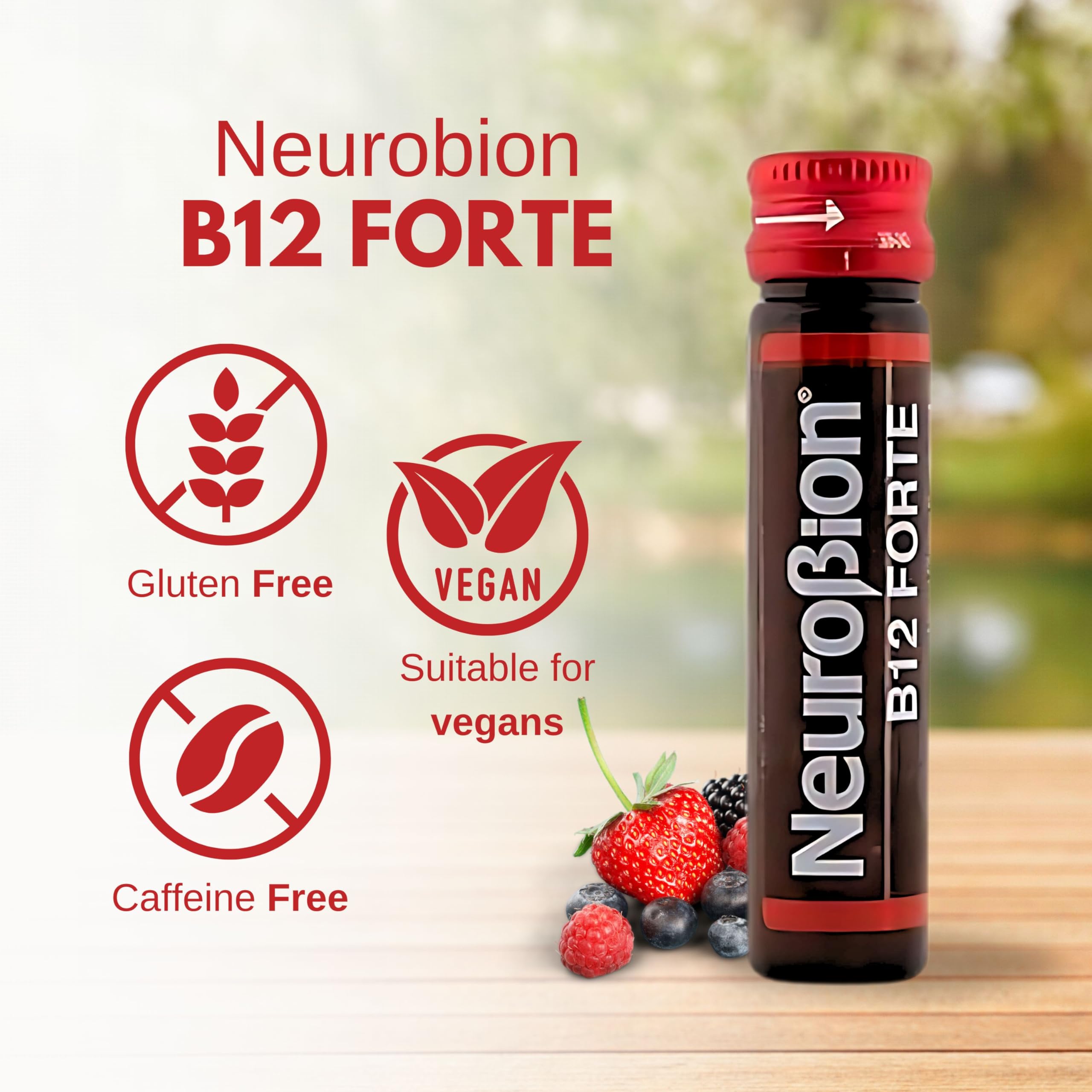 Neurobion B12 Forte 10ml vial pour, quick absorption for on-the-go vitality.