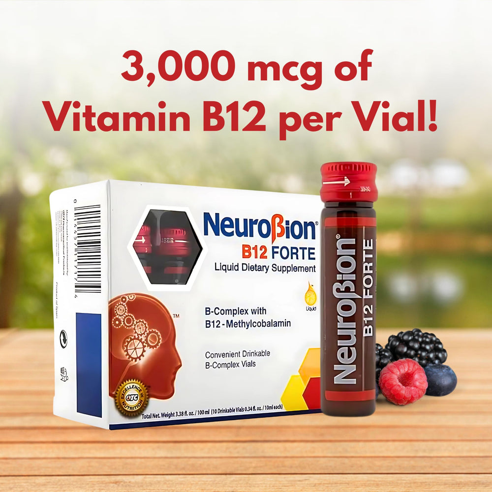 Neurobion B12 Forte packaging variety, clear labeling for easy product comparison.