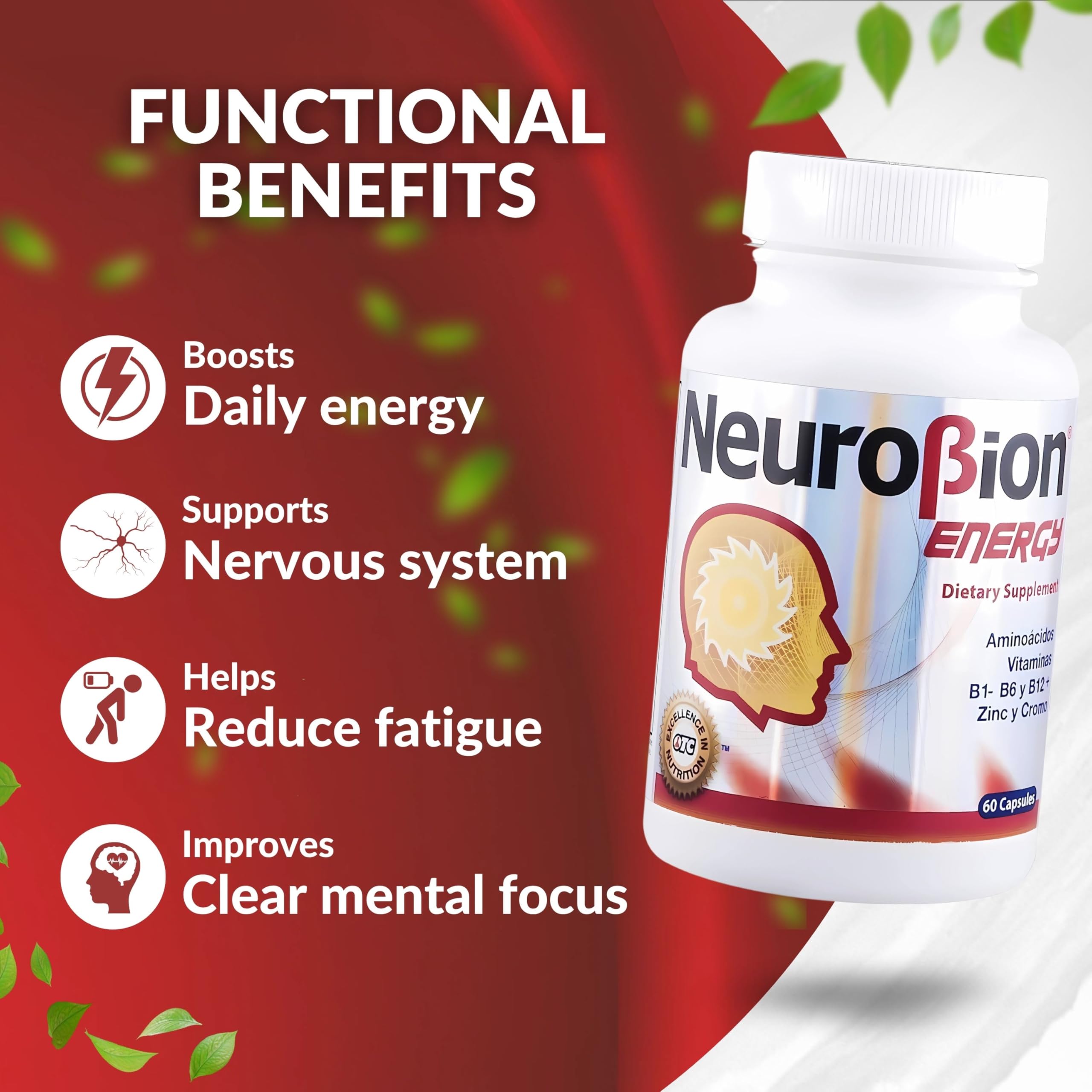 Neurobion Energy ingredients icon graphic featuring B vitamins and zinc.