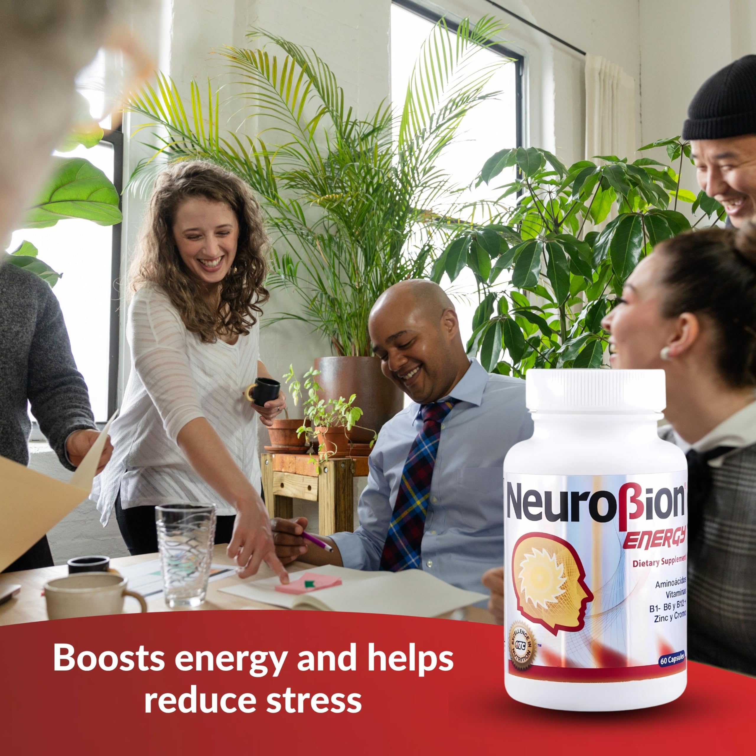 Neurobion Energy packaging display on store shelf highlighting vitamins and minerals.