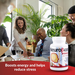 Neurobion Energy packaging display on store shelf highlighting vitamins and minerals.
