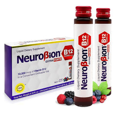 Neurobion Extra Forte B12 10,000 mcg vial label close-up highlights content