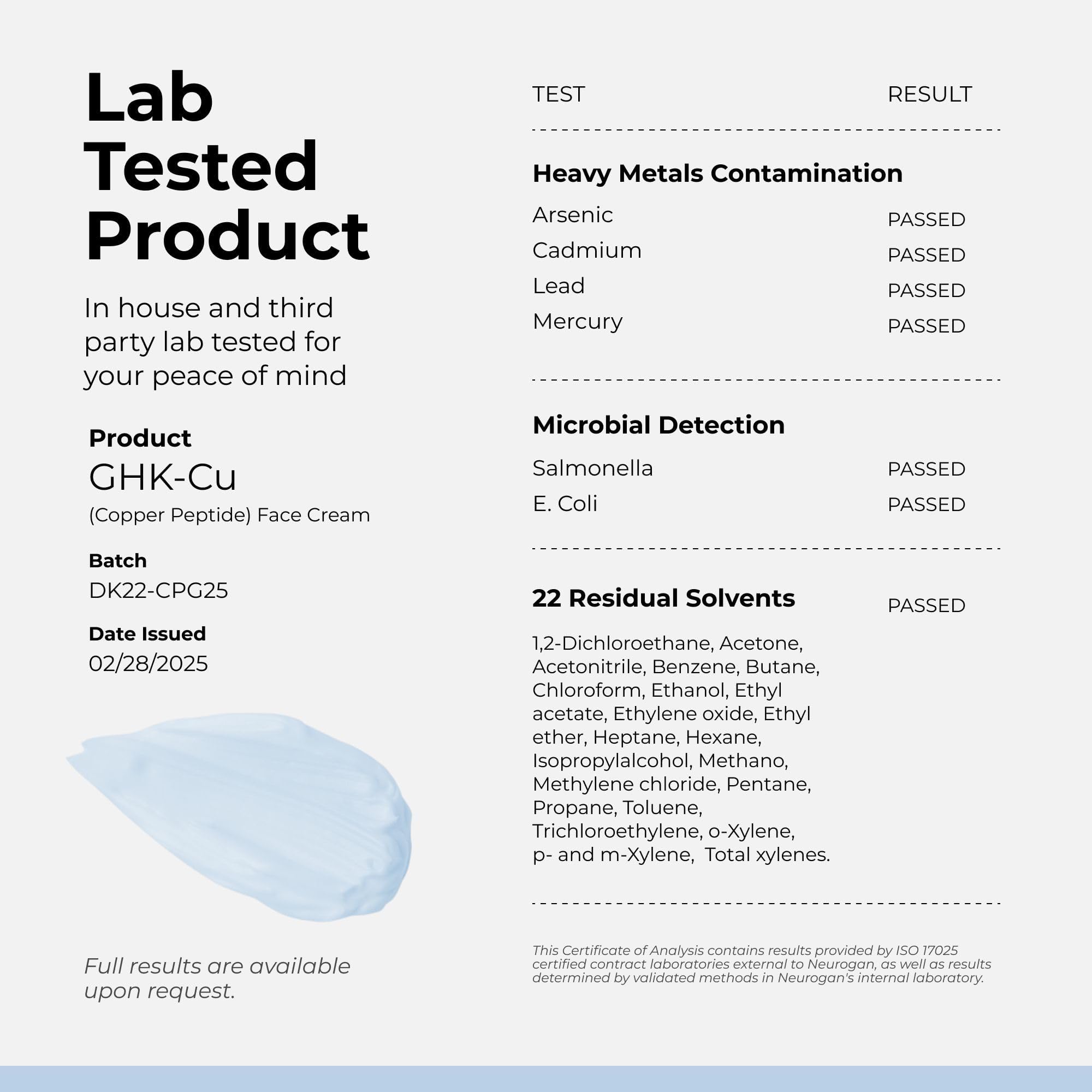 Neurogan GHK-Cu face cream ingredients label highlights a clean formulation