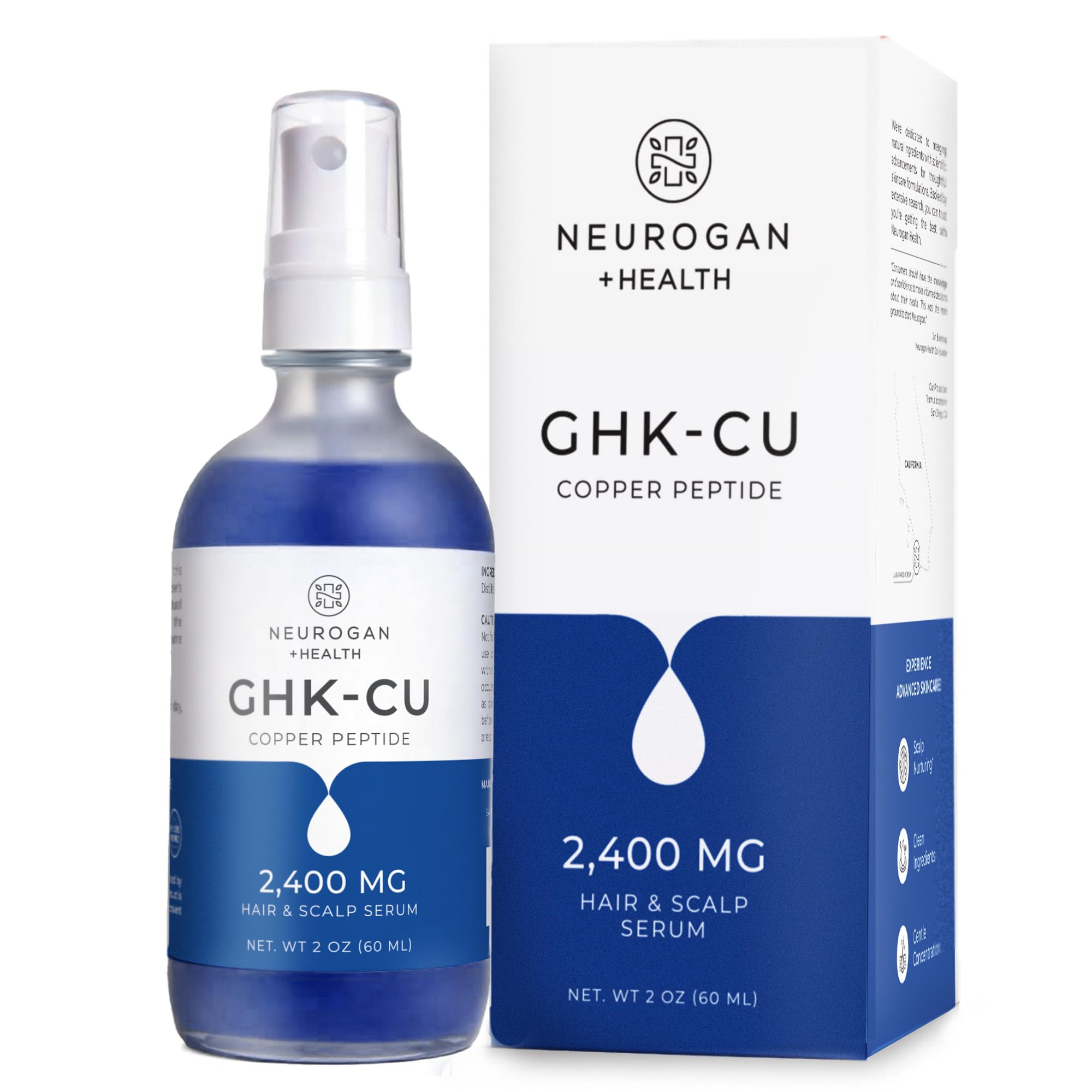 Neurogan GHK-Cu serum bottle pour shows lightweight hydration for the scalp.