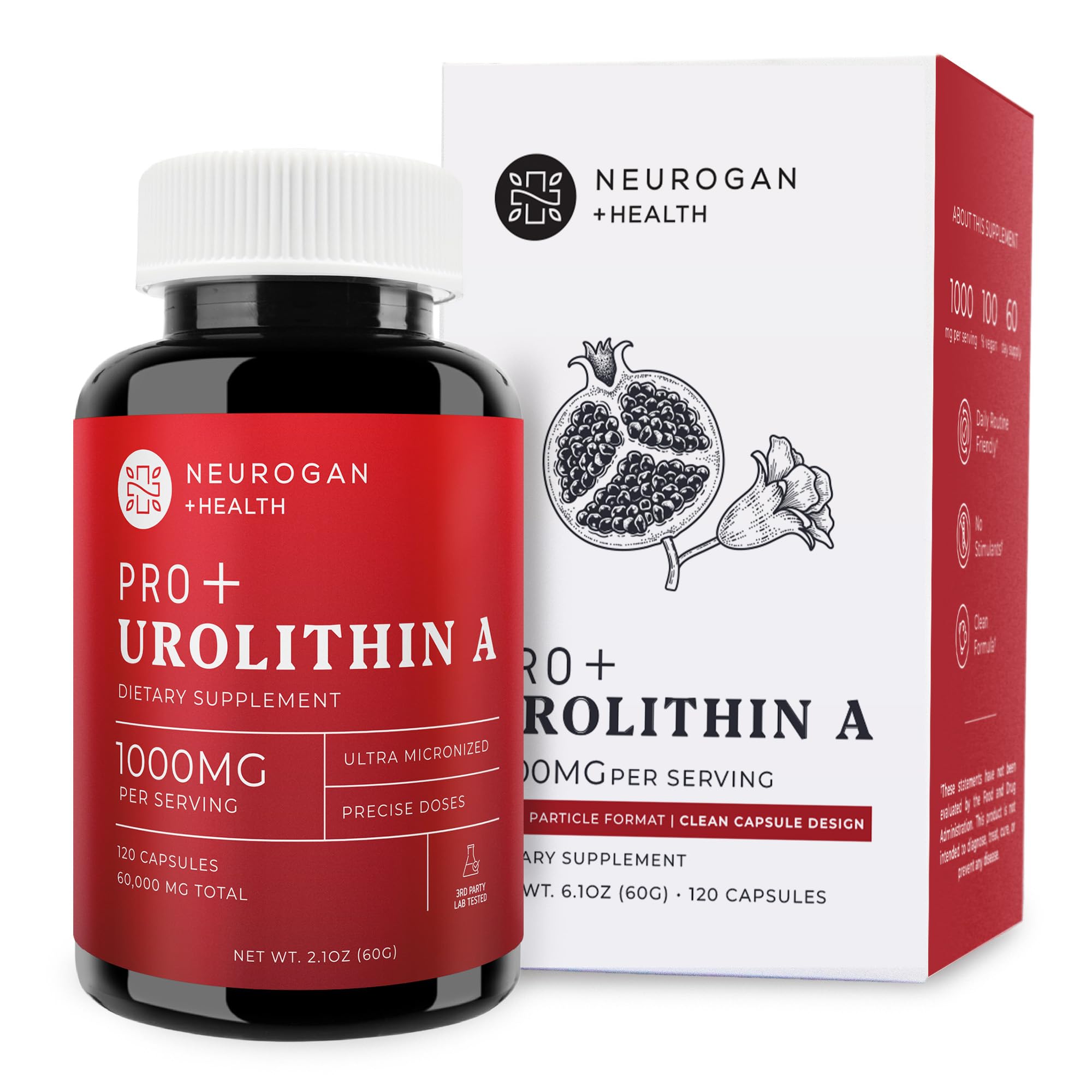 Neurogan Urolithin A PRO capsules bottle front for daily wellness.