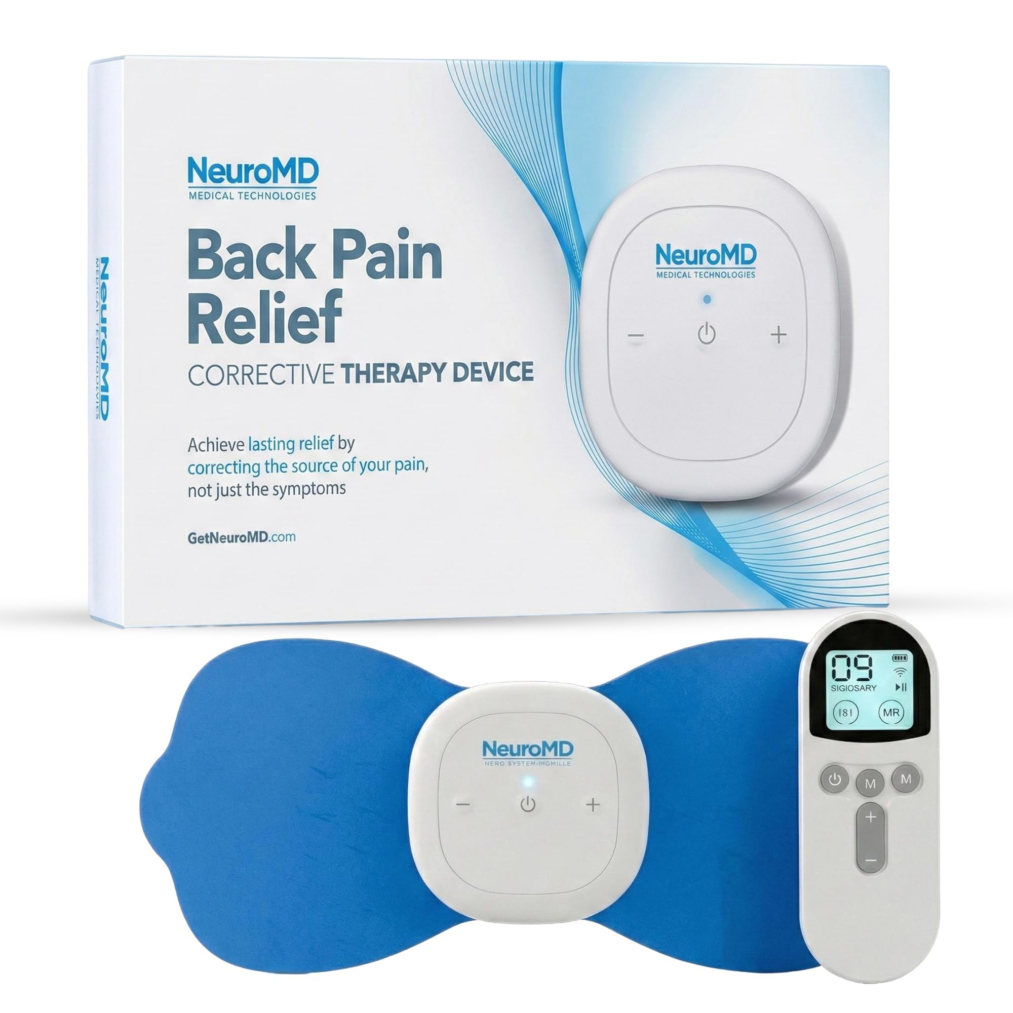 NeuroMD corrective therapy device for back pain in compact home setup.