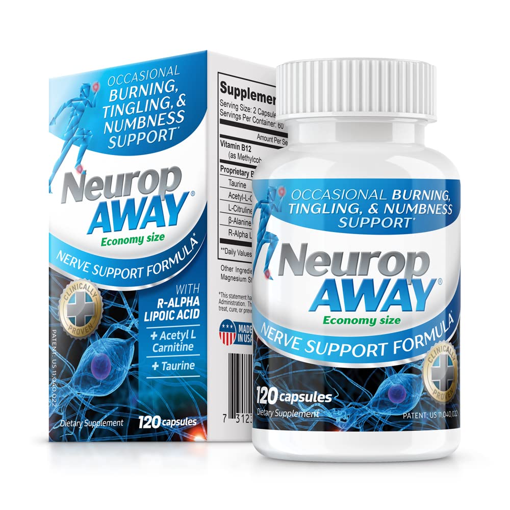 NeuropAWAY capsules in packaging suggest simple daily dosing.