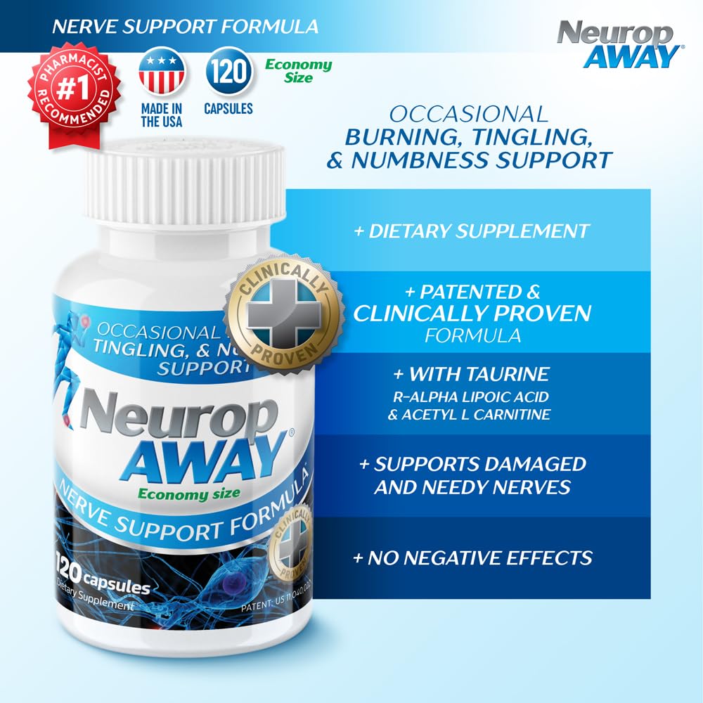 NeuropAWAY label info showcases a patented, research-backed formula.