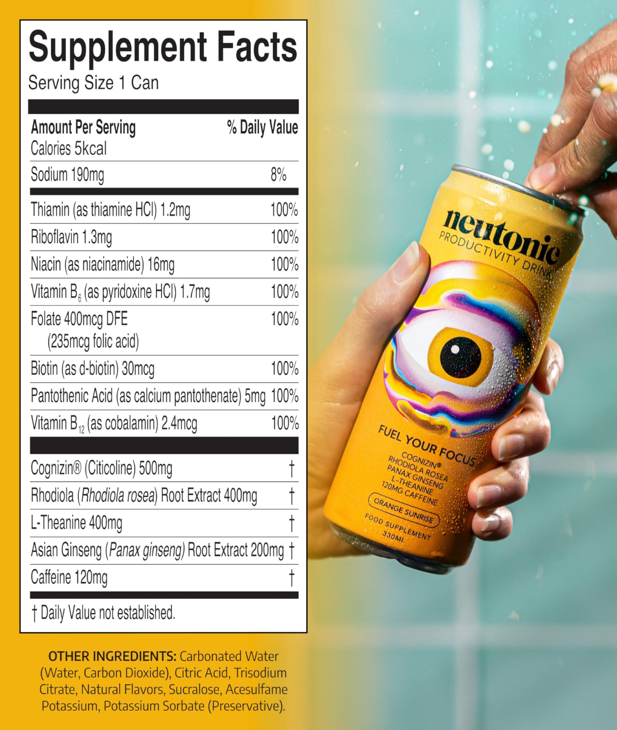 Neutonic Orange Sunrise bottle pour suggesting smooth intake for mental clarity