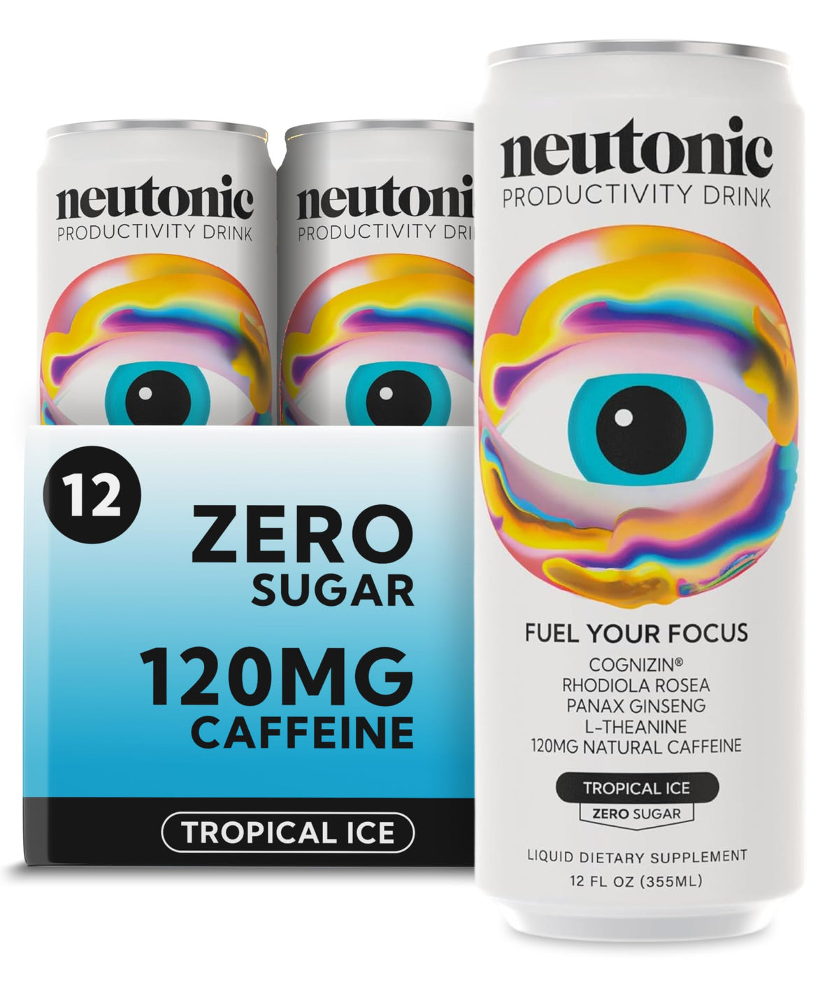 Neutonic Tropical Ice can front view for a focused energy boost.
