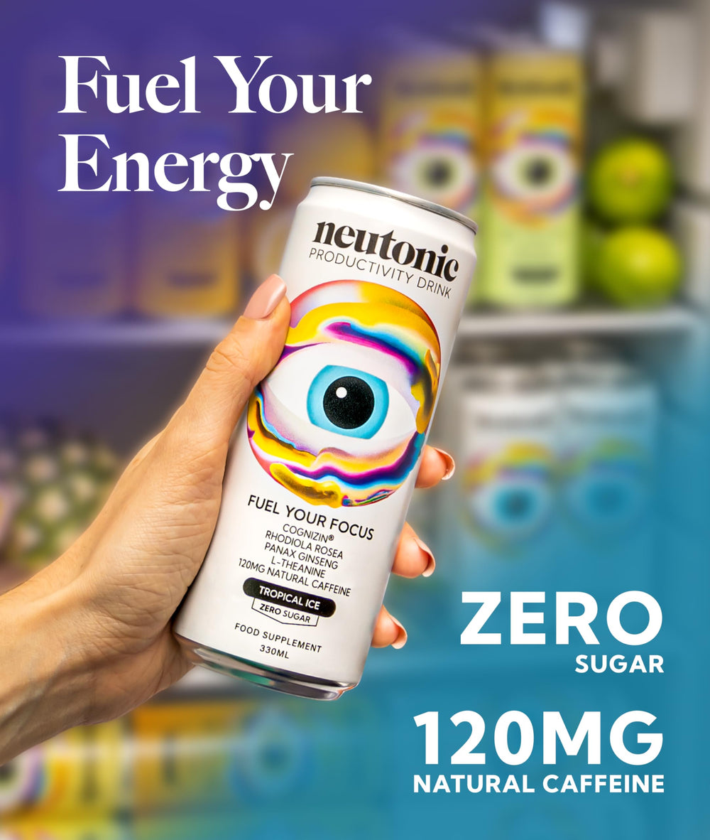 Neutonic Tropical Ice can on ice evokes cold refreshment and quick pick-me-up.