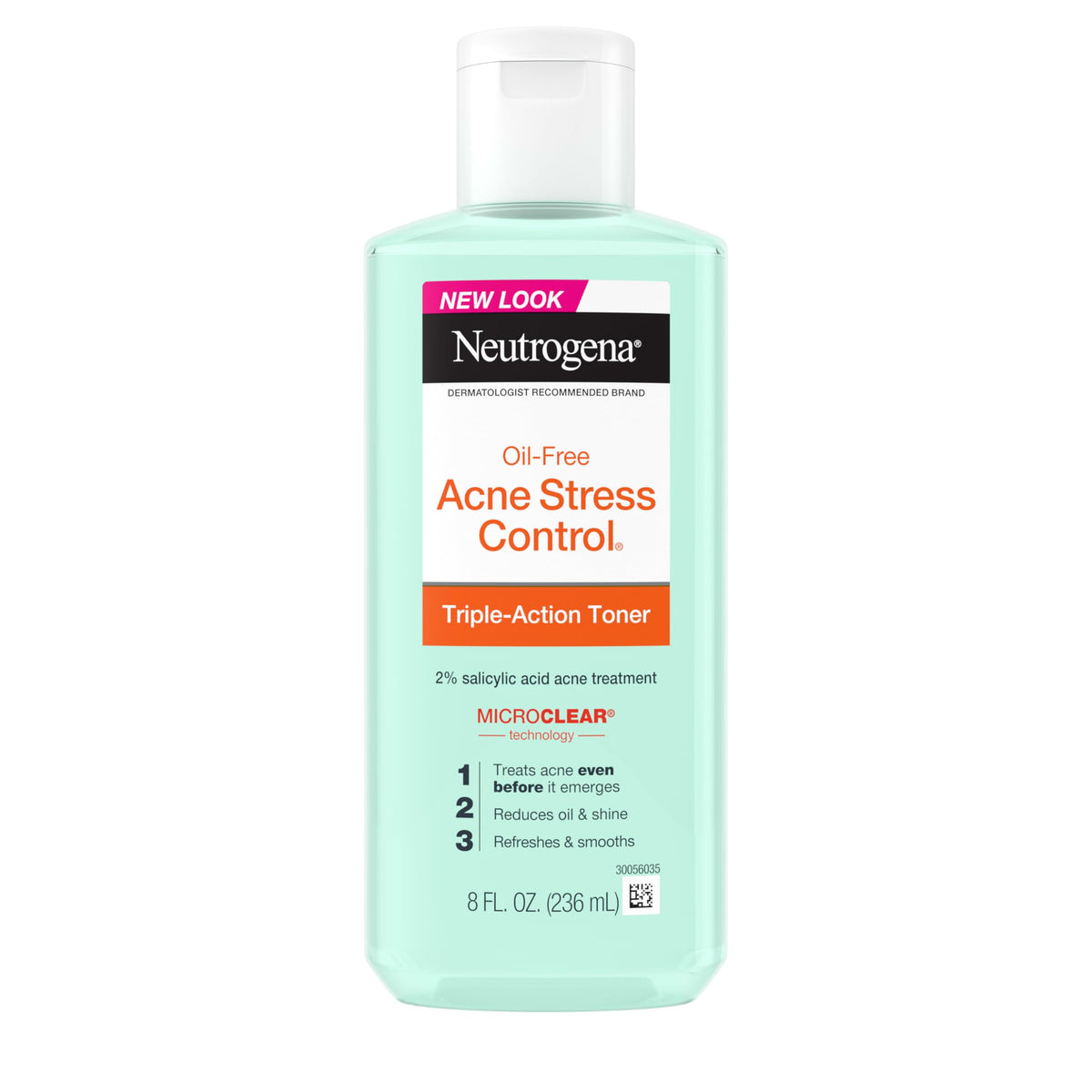 Neutrogena Acne Stress Control toner bottle showing oil free formula for clearer pores.