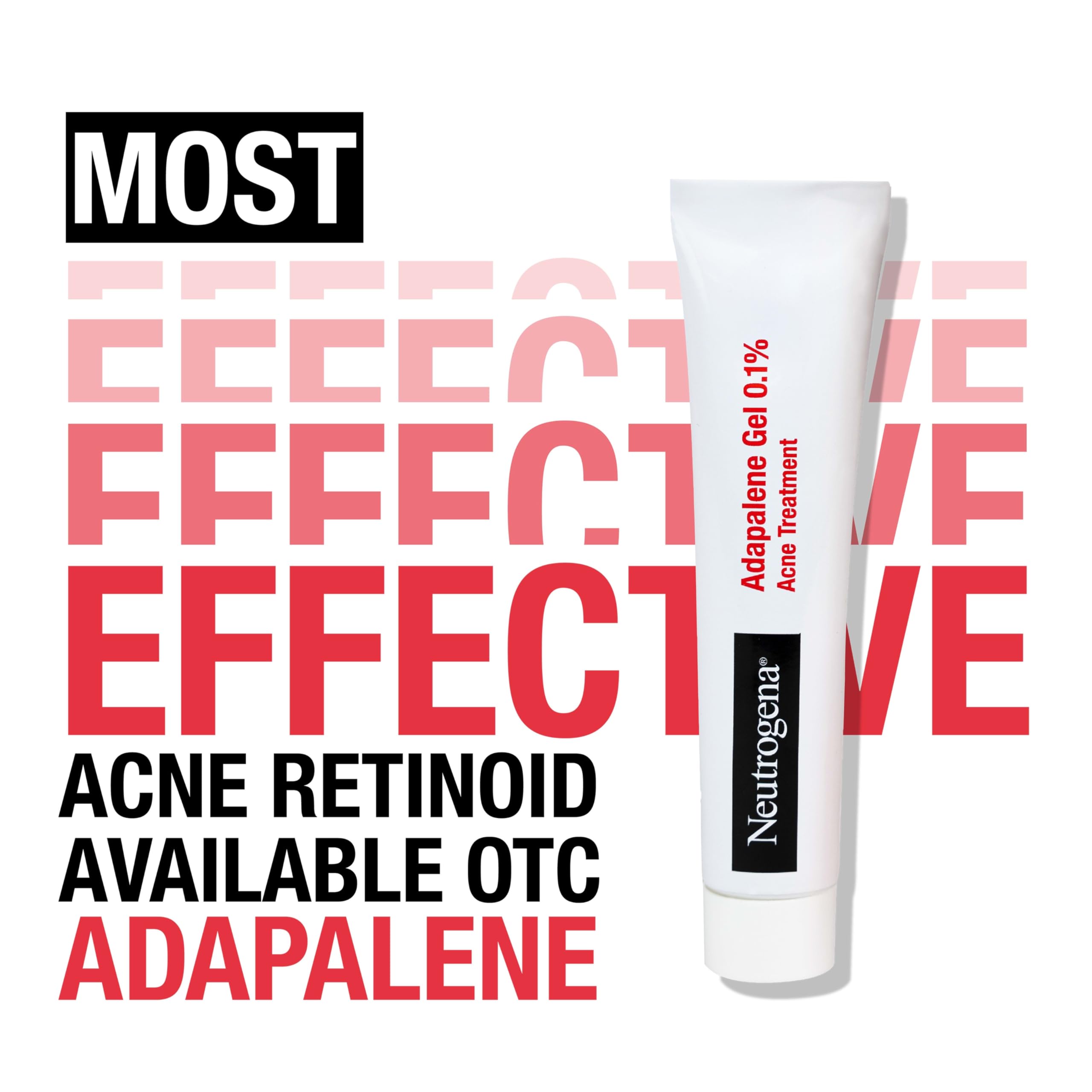 Close-up of Neutrogena Adapalene Gel 0.1% label shows 0.1% retinoid content