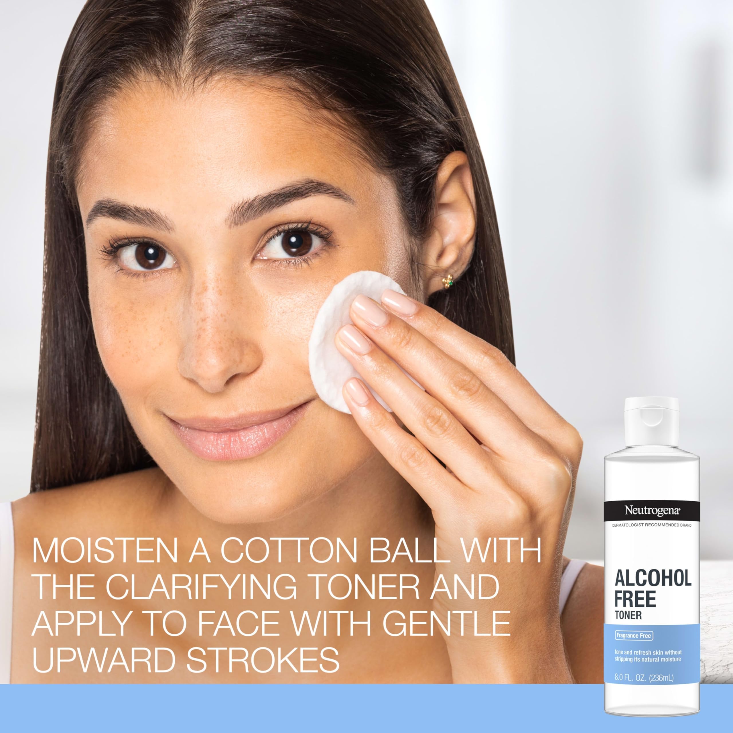 Toner bottle placed beside cleanser, prepping skin for moisturizers