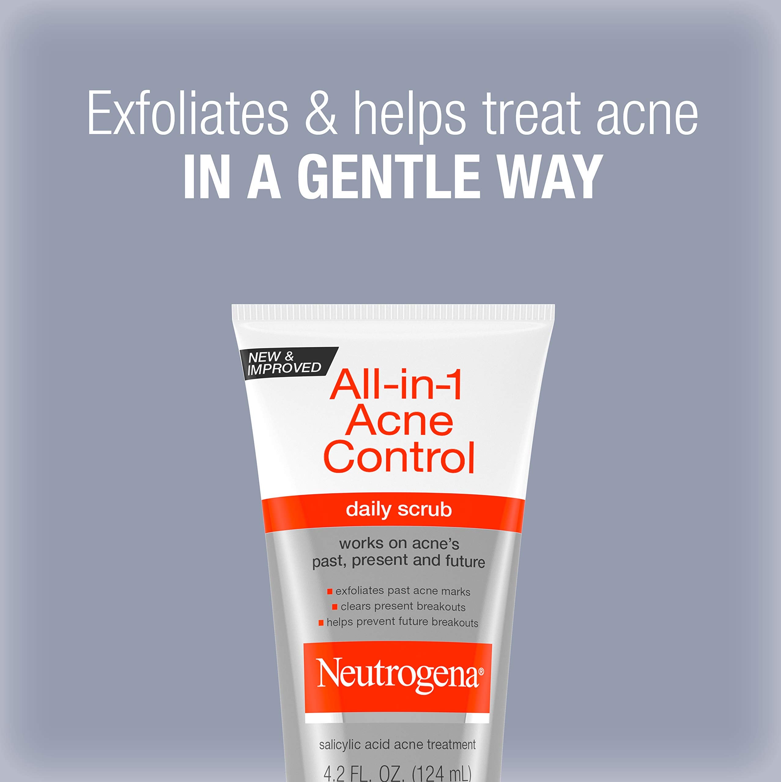 Neutrogena All-In-1 Acne Control label close-up highlighting salicylic acid action.