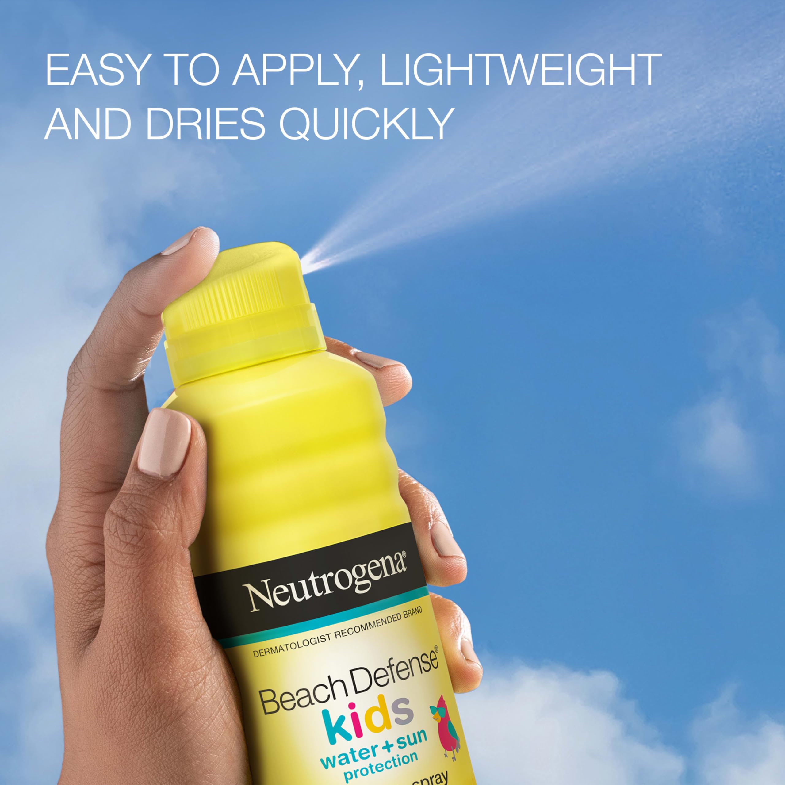 Neutrogena Beach Defense Kids Spray dispenses easily for mess-free application.