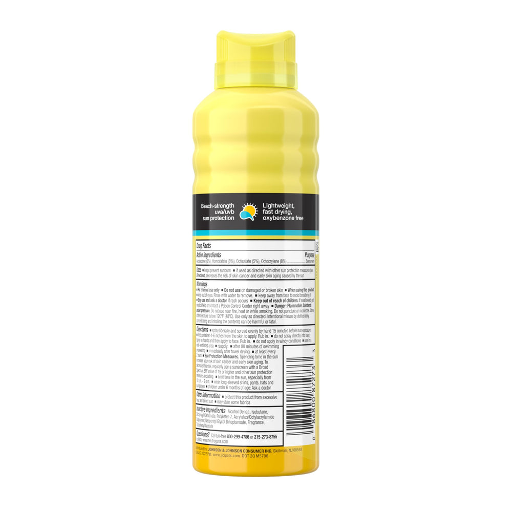 Family-friendly Neutrogena Beach Defense SPF 30 spray for easy reapplication outdoors.