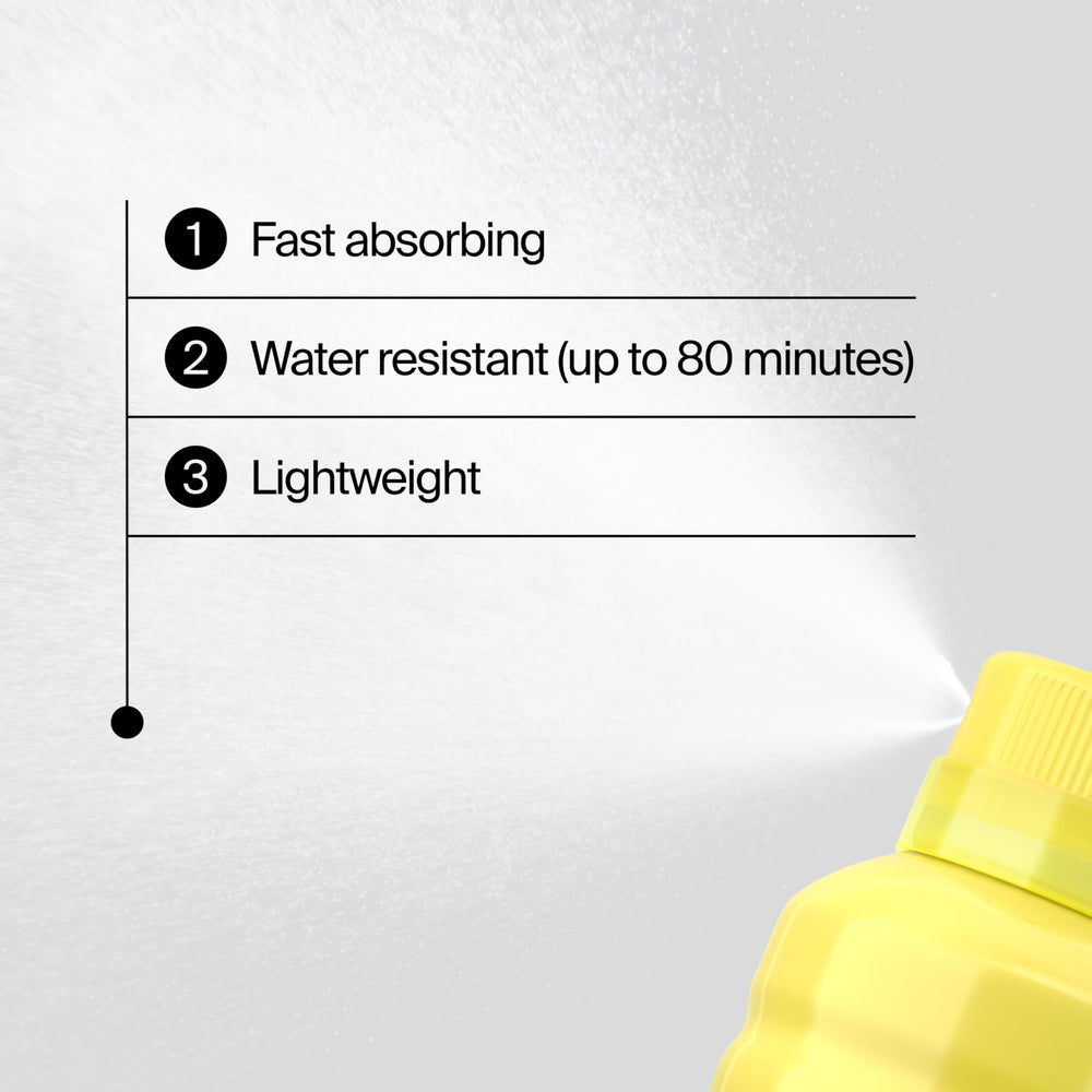 Face and body sunscreen spray simplifies application on active mornings.