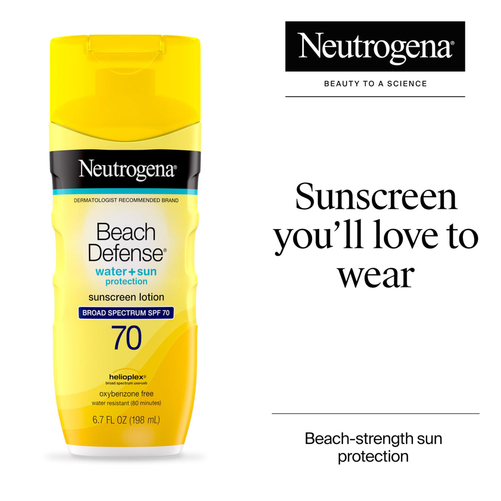 Neutrogena Beach Defense SPF 70 on face for easy coverage