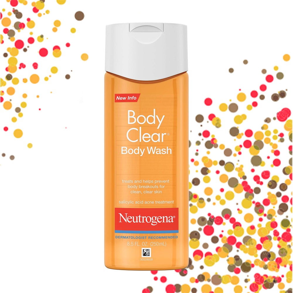 Neutrogena Body Clear on a bathroom shelf for daily cleansing routine