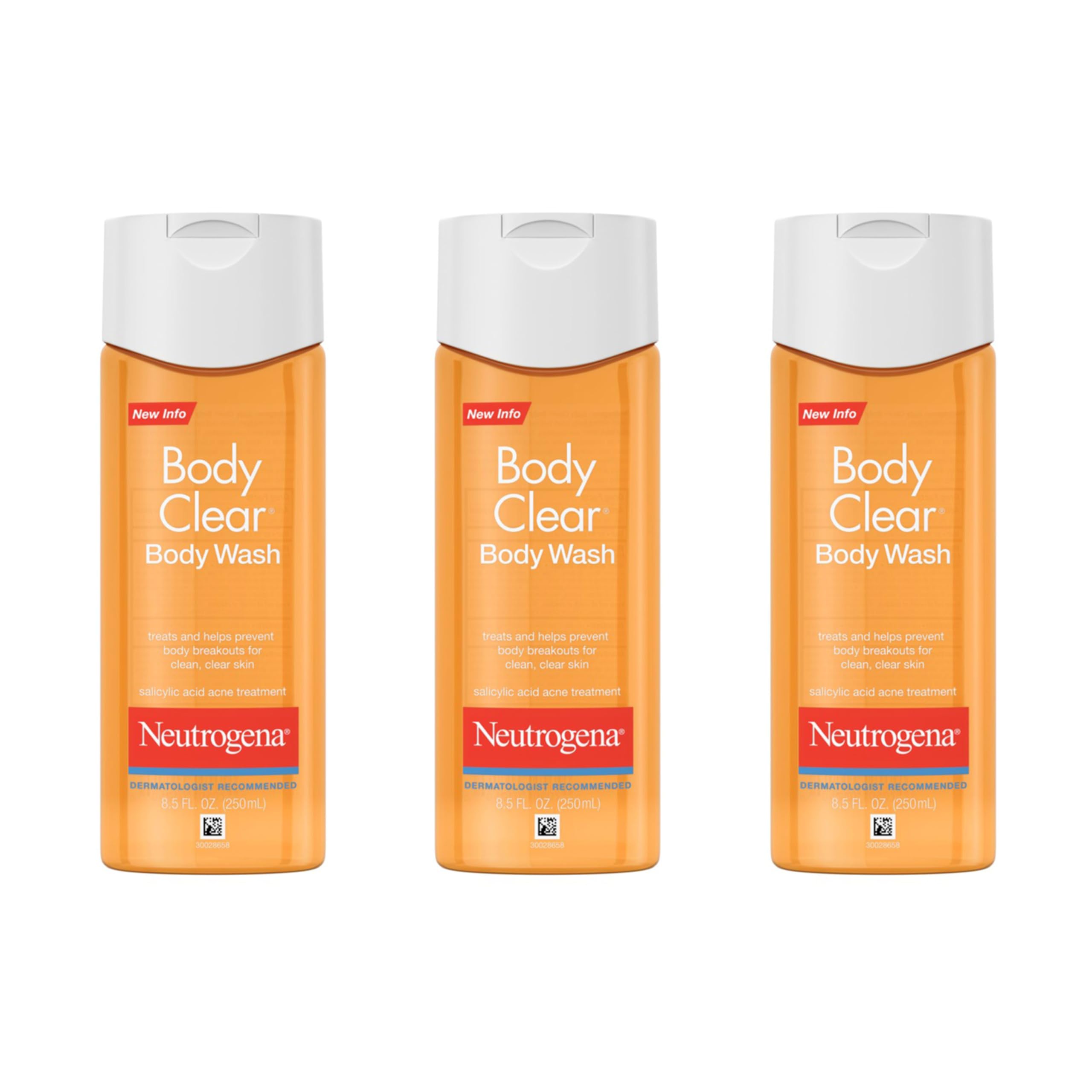 Neutrogena Body Clear bottle front view for daily acne care on the back and shoulders
