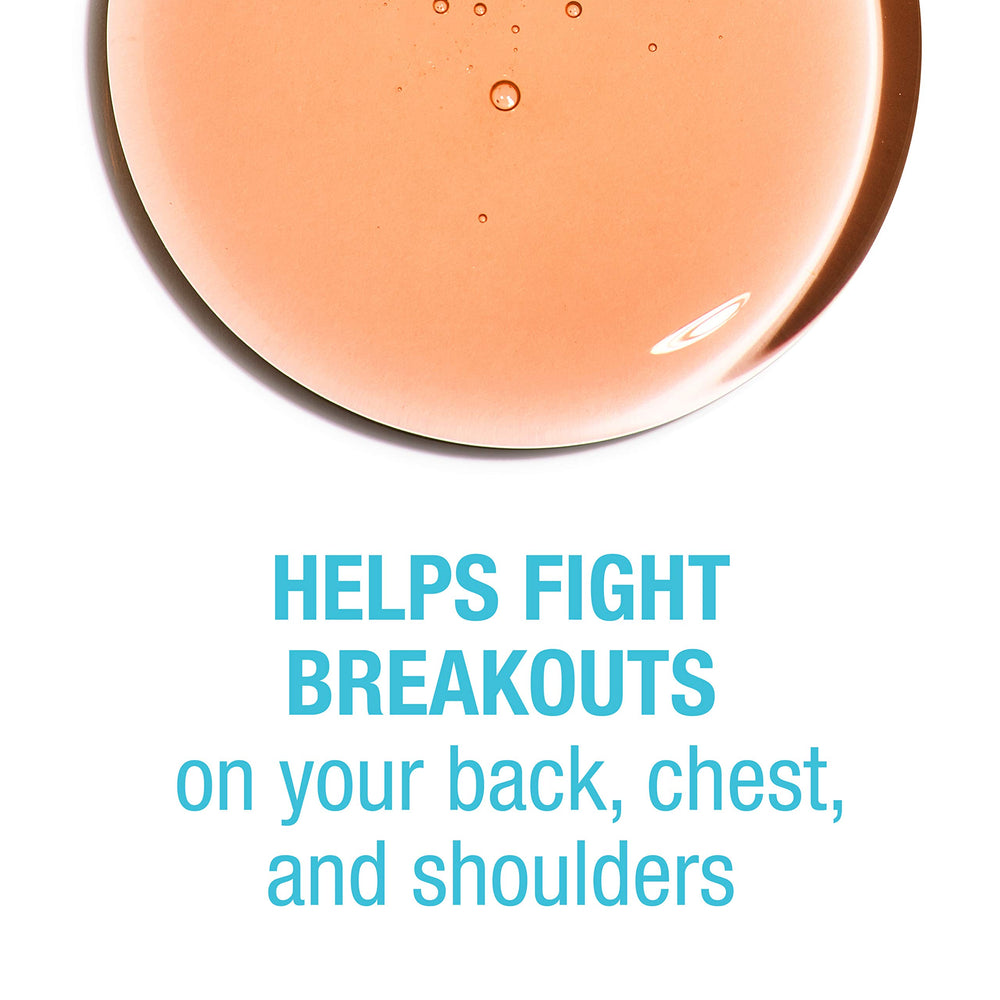 Close-up of Neutrogena Body Clear label showing 2% salicylic acid for acne-prone skin