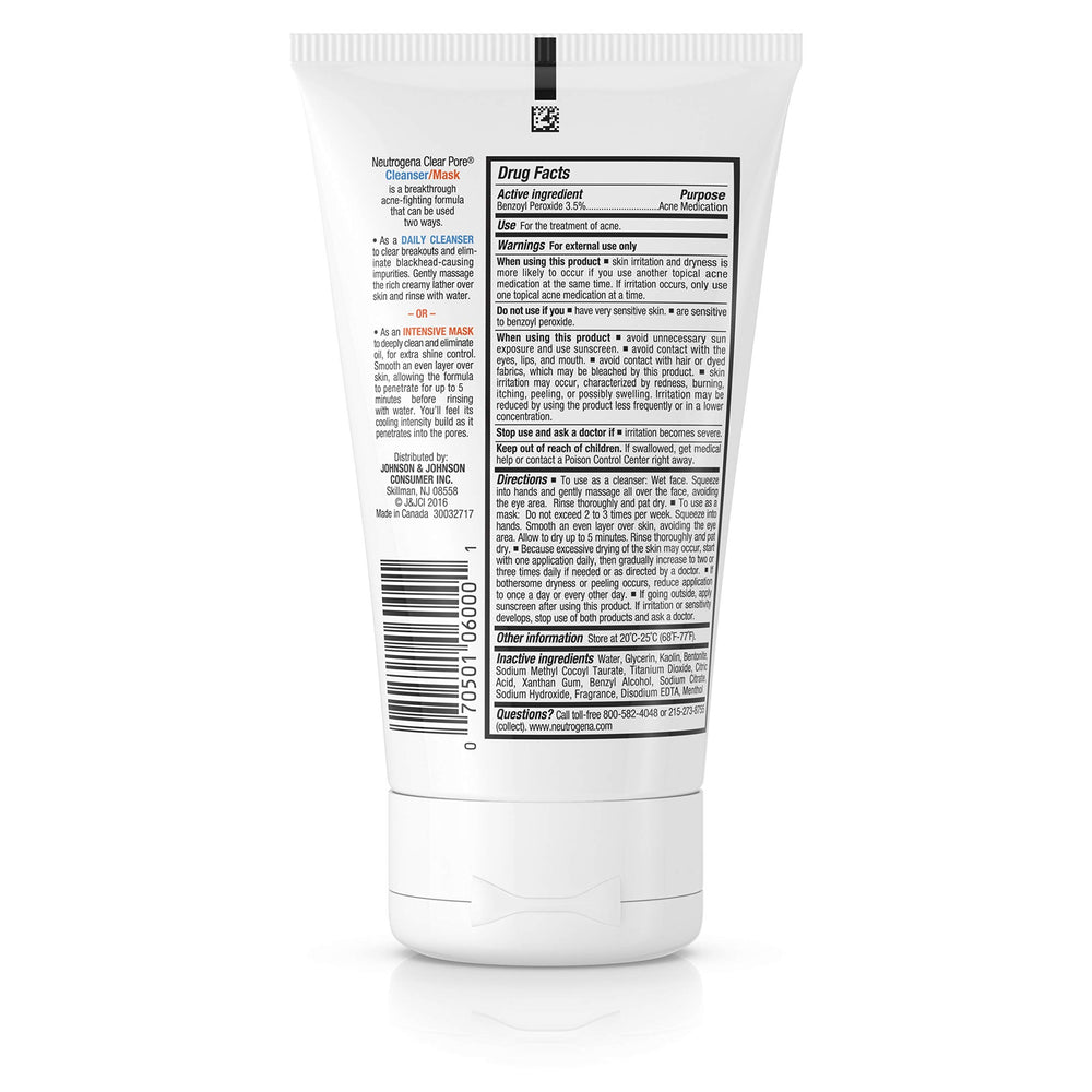 Neutrogena Clear Pore bottle label visible signaling dermatologist-tested pore care.