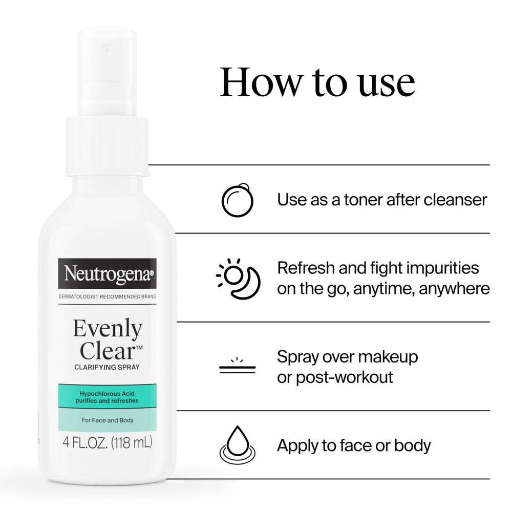 Neutrogena Evenly Clear Clarifying Spray after-workout use for quick purification