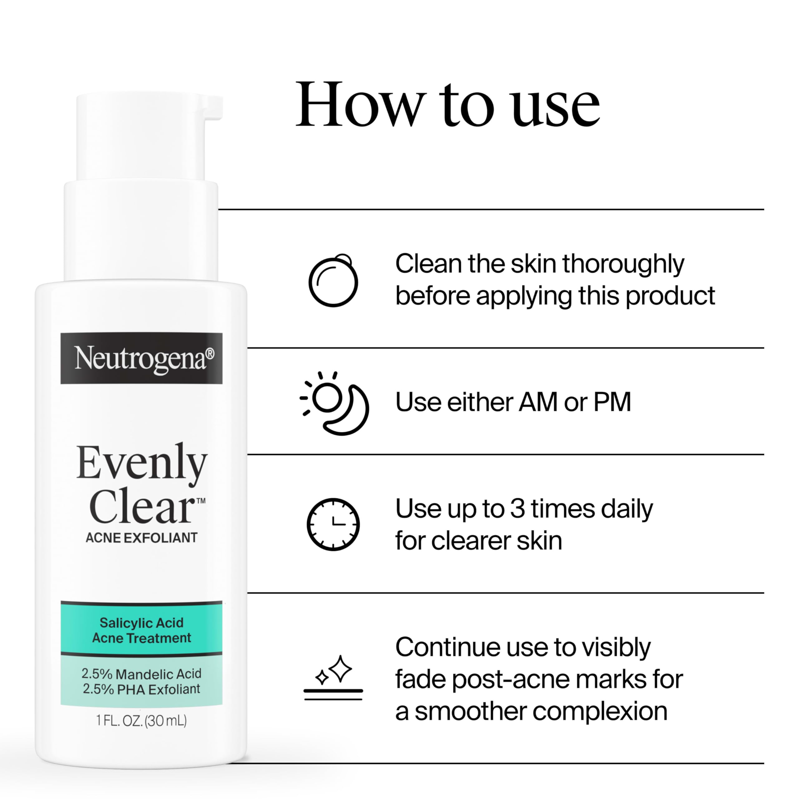 Neutrogena Evenly Clear image suggesting a daily skincare routine