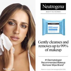 Neutrogena micellar cleansing action dissolves makeup in a close-up.